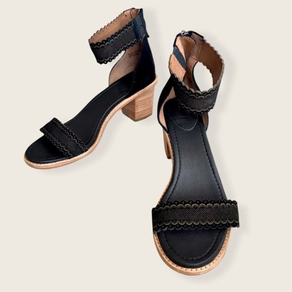$349 Frye Black Brielle Black Scallop Suede Leather Zip Up Heeled Formal Sandals - Picture 16 of 16
